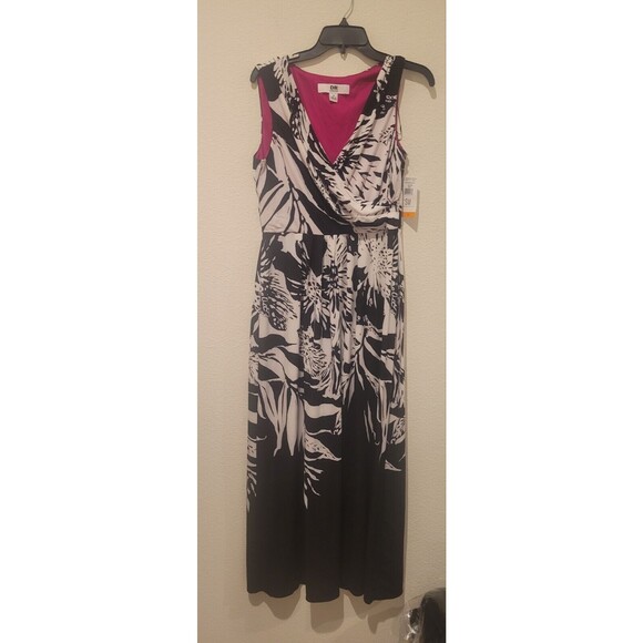 NWT Donna Ricco Women’s Long Sleeveless Maxi Dress Black White Faux Wrap Small - Picture 1 of 9